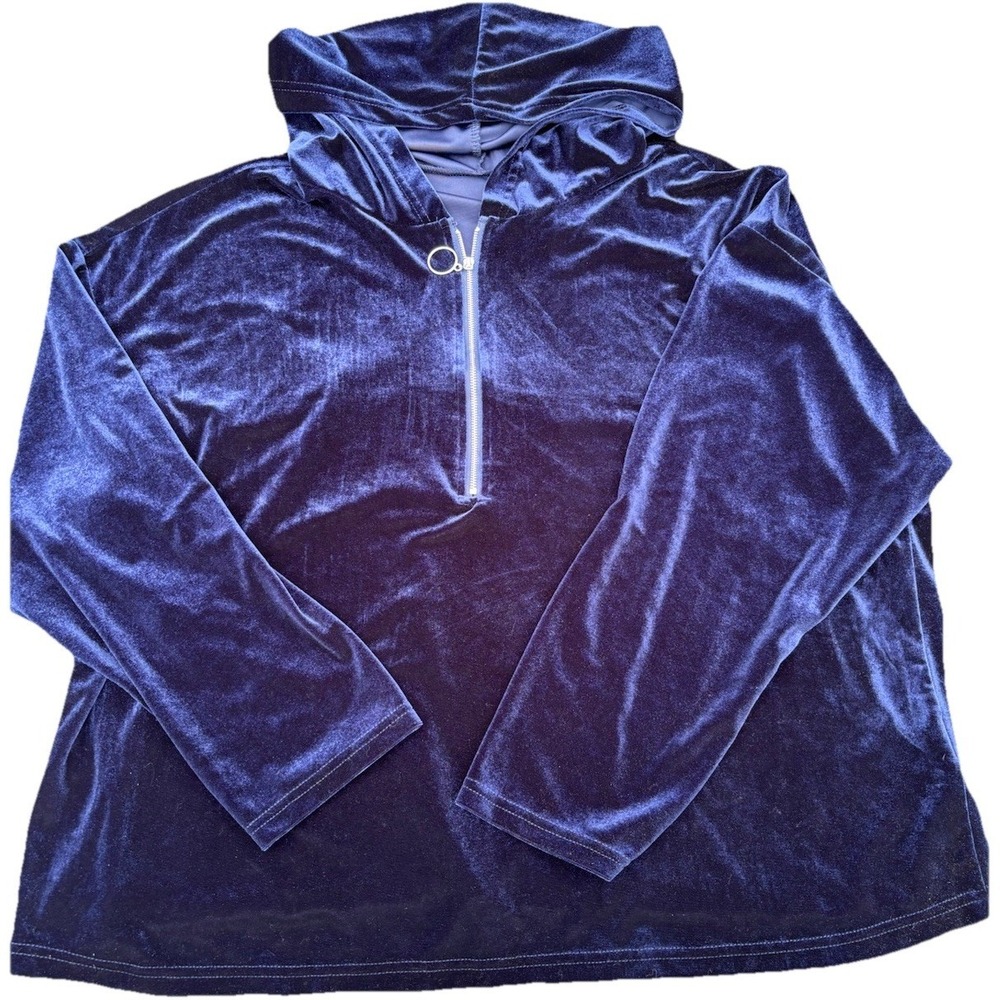 SHEIN Women's Midnight Purple Velour  Hoodie 3XL Pockets Long‎ Sleeve Half Zip